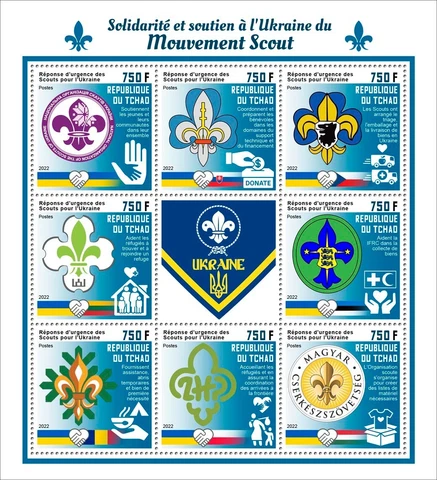 Scouts Emergency Response in Ukraine MNH Stamps 2022 Chad M/S 8 Stamps Cover
