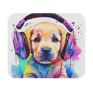 Mouse Pad Labrador Dog Puppy listening to music, Colorful Dog Gaming Mousepad - Picture 1 of 5