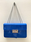 Vintage 1960s MOD Aqua Blue Patent Vinyl Purse Handbag Adjustable Chain Strap
