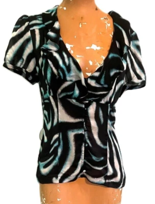 Blusa Top Camisa Vintage Bebe Y2K Ajustada Manga Abullonada Talla M Estampado Animal Foto 1 de 4