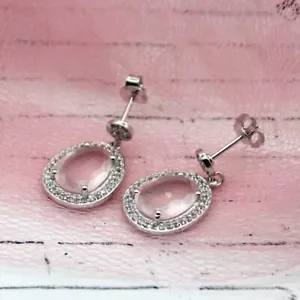 Precioso Natural Rosa Quartzhalo 14k Plata Bañada en Oro Pendientes Y Colgante - Imagen 1 de 5