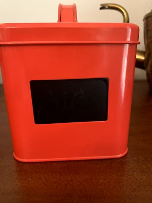 Storage Tin w Lid & Chalkboard RED Farmhouse 5" x 5" Bathroom Office Kitchen - Image 1 of 4