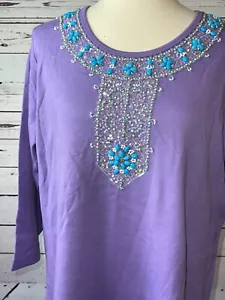 Quacker Factory Plus size 1X Blouse NWT Shirt QVC Embellished Gems Sequins Bling - Picture 1 of 9