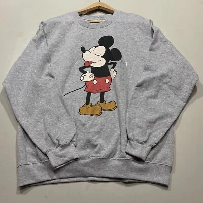 NEW Disney Classic Mickey Mouse  “Tongue Out” Graphic Sweatshirt Gray Adult: L - Image 1 of 4