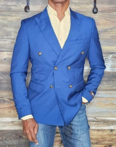 Chaqueta Blazer 40S Nuevo sin Etiquetas Kenzo Homme Azul Lana Pico Solapa Botones Personalizados Doble Ventilación - Imagen 1 de 14