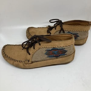 MINNETONKA 'El Paso' Brown Suede Southwestern Aztec Low Ankle Booties Size 5 - Picture 1 of 7