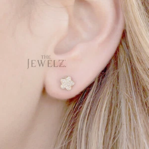 14K Gold 0.22 CT Pave VS/F-G Diamond 8 mm Flower Stud Earrings - The Jewelz - Picture 1 of 5