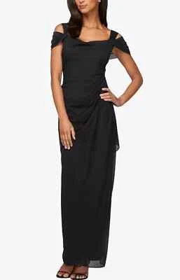 Vestido maxi ombro frio Alex Evenings, mãe da noiva. Preto. Tamanho 14P novo com etiquetas - Imagem 1 de 4