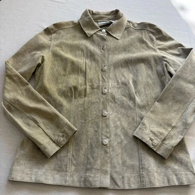 Chaqueta de Cuero Gamuza Verde CHICO’S DESIGN Talla 2/Grande Suave Abotonada Foto 1 de 4