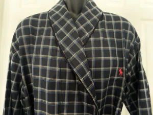 POLO RALPH LAUREN- Men's S/M-  Bath Robe-  100% Cotton-  Blue Plaid- Lightweight - Picture 1 of 13