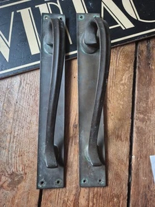 Large antique vintage old art nouveau school shop Handles Pulls 12 inch - Picture 1 of 10