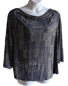Liz Claiborne Women’s 2X Blouse Blue & White Geometric Design 3/4 Sleeve - Picture 1 of 10