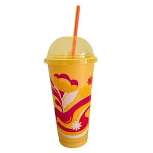 Starbucks 2025 Summer Yellow Cold Cup With Straw And Dome Lid Reusable 24oz New - Picture 1 of 6