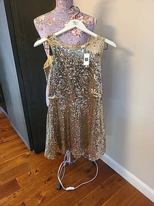 Gap Girls Gold Sequin Dress 12 NEW - Picture 1 of 4