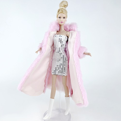 VETEMENTS Set vestiti moda pelliccia rosa per 1 6 abiti bambola vestito argento parka cappotto giocattoli