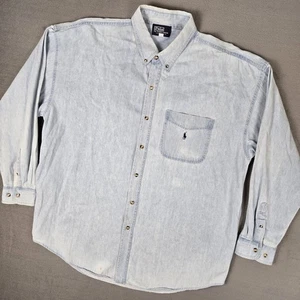 Polo Ralph Lauren Shirt Mens Large Chambray Blue Button Up VTG Pocket Pony USA - Picture 1 of 12