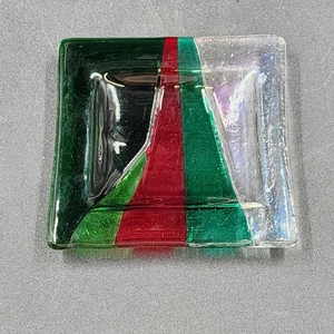 Gaya Studio Art Glass Square Dish Plate Red Green Clear Fused Modern Mid Century - Picture 1 of 12