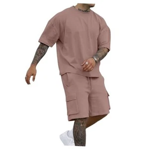 Mens Short Sets 2 Piece Outfits - Casual Summer Short Sleeve X-Large Brown - Picture 1 of 4
