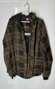 Element Mens Brown Black Striped Long Sleeve Hooded Full-Zip Jacket Size Large - Picture 1 of 6