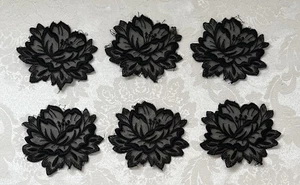 Vintage BLACK Flower 3-3/4” Appliqués • Lot of 6 • Sewing • Crafts • Scrapbook - Picture 1 of 4