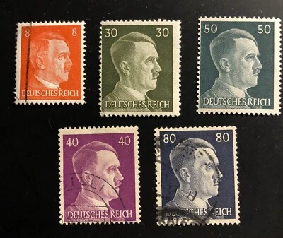 GERMAN Stamps, 1941, DEUTSCHES REICH, Adolf Hitler. 5 Stamp Lot. 2 MPH, 3 USED. - Image 1 of 4