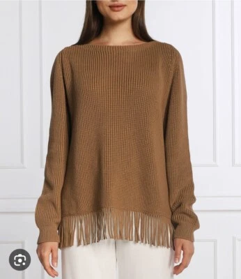 RIANI 100% Cotton Boat Neck Knitted Jumper Pullover Camel Size 36/UK10 RRP £265 - Image 1 of 4