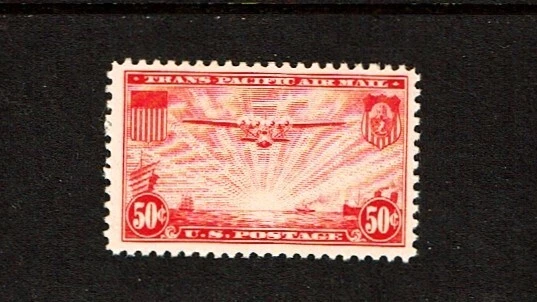 1937 U.S. AIRMAIL TRANS-PACIFIC 50c Carmine "China Clipper" Sc#C22 M/NH/OG GEM** - Image 1 of 1
