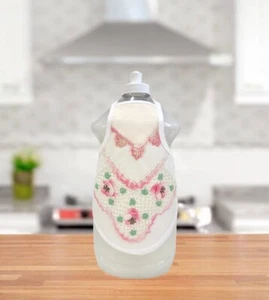 ** Vintage Retro Shabby Pink Crochet Chic Dish Soap Bottle Apron fits 32 - 50 oz - Picture 1 of 1