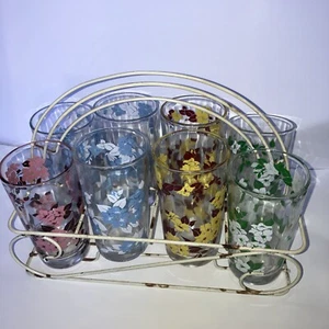 Vintage Set Of 8 Glasses In Carrier Midcentury Modern - Picture 1 of 12