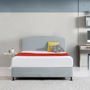 Linen Fabric Queen Bed Curved Headboard Bedhead - Stone Grey - Picture 1 of 6