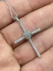 Chuck Clemency Sterling .925 Green & White Topaz Cross Pendant 20" Necklace - Picture 1 of 10