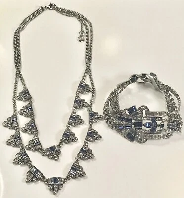 CHLOE & ISABEL SILVERTONE BLACK BLUE ART DECO CRYSTAL JEWELRY SET AS IS (C310A) - Image 1 of 4