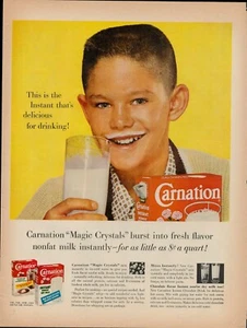 1960 Carnation Instant Milk Moustache Vintage Retro Print Ad Dairy Drink Glass - Picture 1 of 8