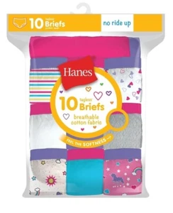 Girls Underwear Briefs 10 Pack 100% Cotton Hanes Preshrunk No Ride Up Tag Free - Picture 1 of 6