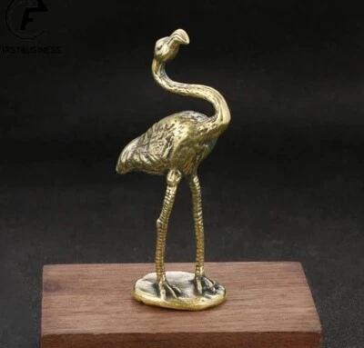 Estatua de animal de pájaro flamenco de latón pequeña escultura estatuilla de mesa decoración regalos Foto 1 de 4