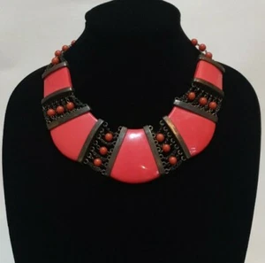 🍀African tribal ethnic statement Chunky Red faux stone & brass collar Necklace - Picture 1 of 5