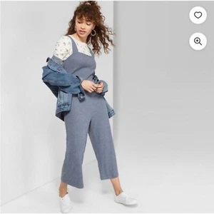 Wild Fable Womens Large Blue Strappy Square Neck Ribbed Crop Wide Leg Jumpsuit - Picture 1 of 9