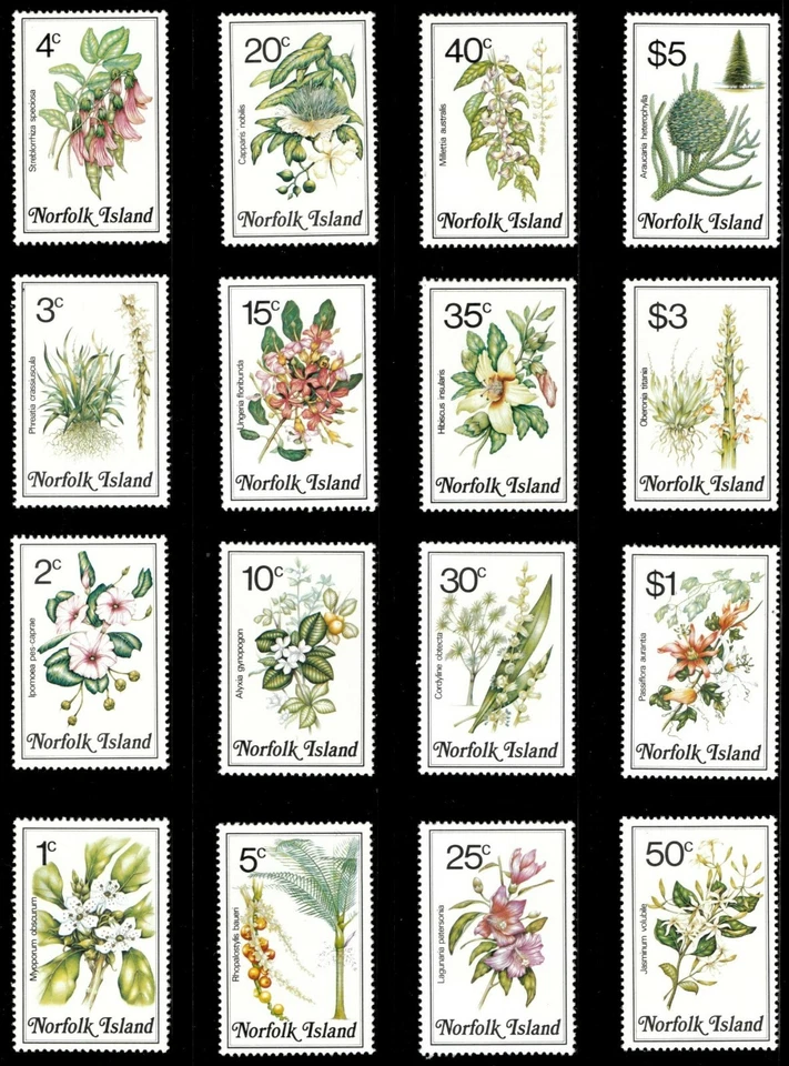 Norfolk Island 1984 - Local Flowers Definitives - Set of 16v - Sc 323-38 - MNH - Image 1 of 1