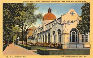 Quapaw Baths House Street Scene Hot Springs Nat'l Park,AR 1930's Postcard - Picture 1 of 2