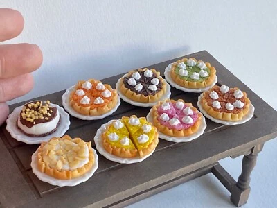 7 pcs set 1:6 1:12 miniature pumpkin pie chocolate strawberry slice dessert cake - Image 1 of 4
