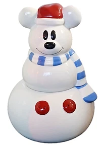 Disney Mickey Mouse Snowman Santa Hat Christmas Cookie Jar Holiday Decor CRAZING - Picture 1 of 7
