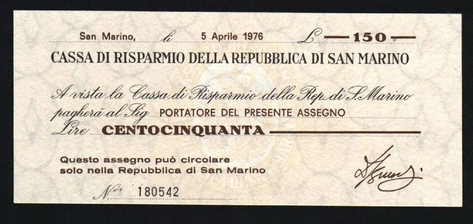 San Marino 150 LIRE P-S101 1976 Pre Euro UNC (ITALY) World Currency BANK NOTE - Image 1 of 3
