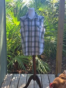 Camicia Wrangler Wrancher senza maniche a scatto perla taglia 3X quadri pesca verdi - Foto 1 di 12