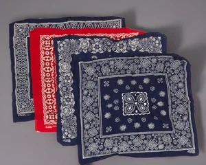 Vtg Set 4 Bandana scarf Blue Red square RN 13960 14193 USA cotton 18” - Picture 1 of 10