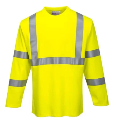 PORTWEST FR HI-VIS LONG SLEEVE T-SHIRT SIZES S-6XL FR96 CLASS 3 ARC2 YELLOW - Image 1 of 2