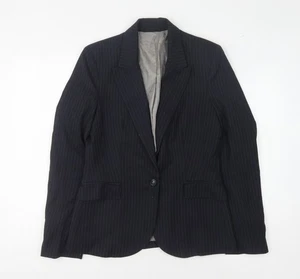 Mango Women's Black Pinstripe Blazer Size 12 Lined - Picture 1 of 12