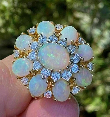 3Ct Oval Lab-Created Fire Opal Diamond Halo Wedding  Ring 14k Yellow Gold Plated Foto 1 de 4