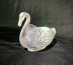 Fenton Rosa Iridescente Cigno Vetro Statuina Trinket Piatto Vintage - Foto 1 di 11