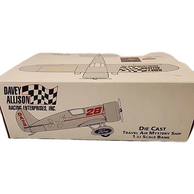 DAVEY ALLISON 28 TRAVEL AIR MYSTERY SHIP AIRPLANE BANK 1:32 DIE CAST NIB - Image 1 of 4