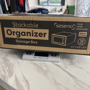 Stackable organizer storage box 12Pack White frame - Picture 1 of 7